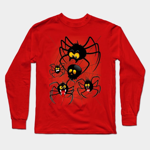 Halloween Spiders Cartoon Long Sleeve T-Shirt by BluedarkArt